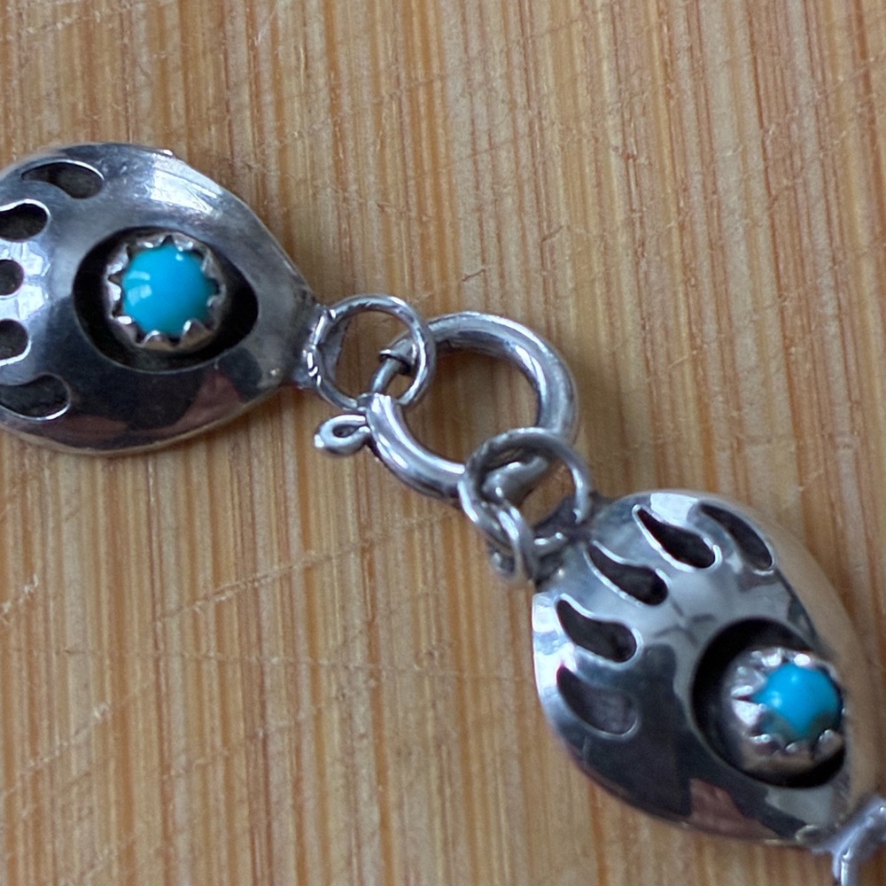 Vintage Sterling Silver and Turquoise Navajo Paw Bracelet - Picture 8 of 16